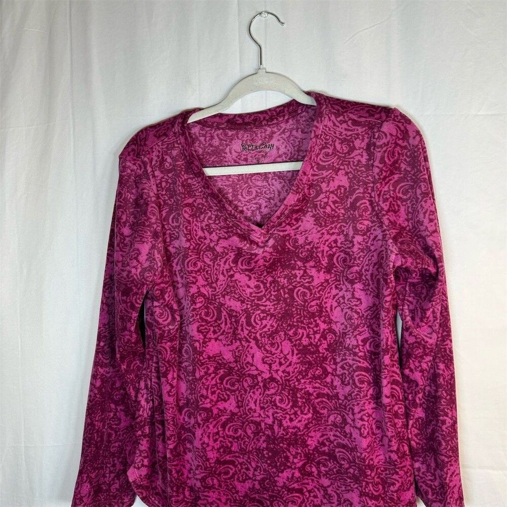 Soft & Cozy Company Lounge Top Womens M Pink Paisley V-Neck Long Sleeve